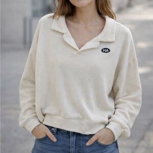 Dazy‎ Cream Collared Sweatshirt with Logo size m